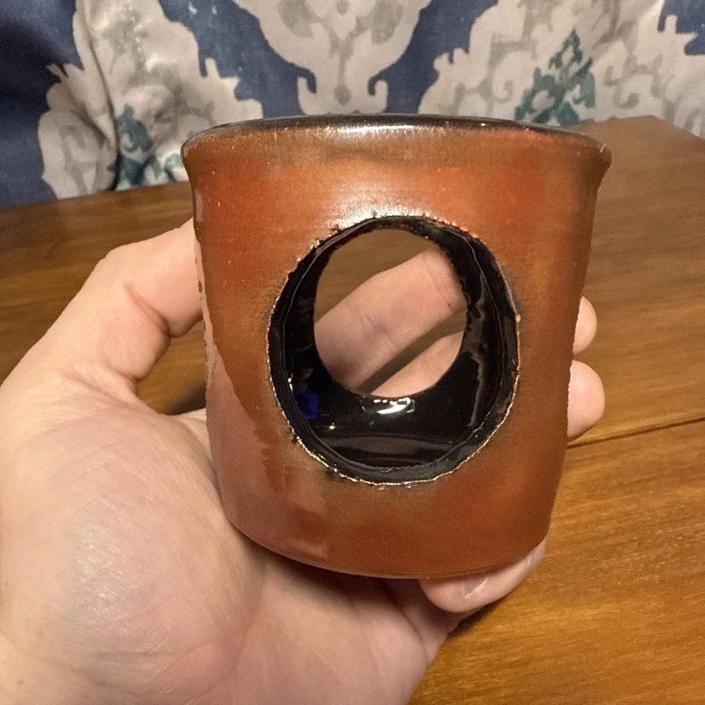 Vintage‎ Terra-cotta tea light candle holder 1992 Red/ Black